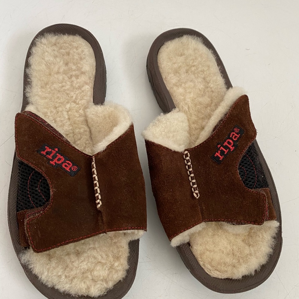 Ripa Brown Shearling Slide Sandals